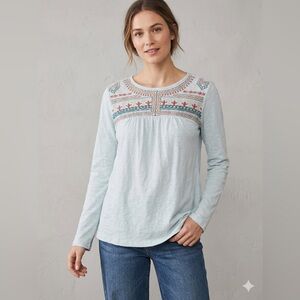 Sundance Long Sleeve Embroidered Top Lightweight Colorful Boho Size Small